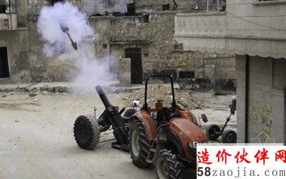 叙利亚武装分子自制煤气罐火箭筒发射器