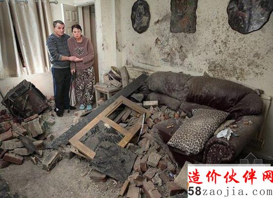 中央供暖锅炉爆炸后的客厅