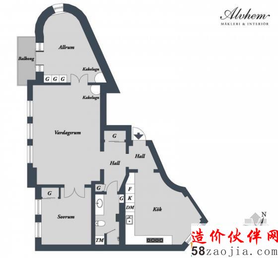 26坪瑞典“L型”小家庭公寓设计