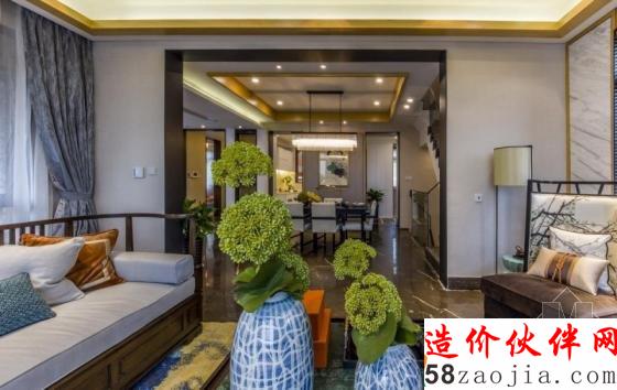 新中式风格 西安绿地国际生态城连体别墅样板间设计