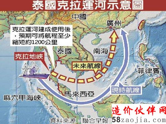 泰国克拉运河示意图