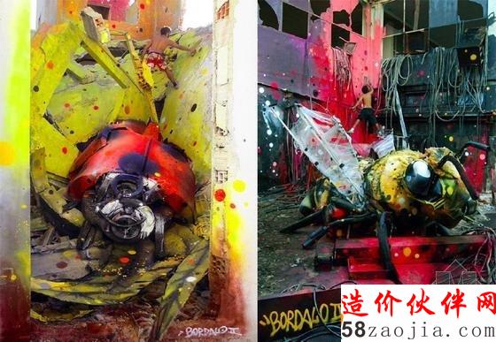 回收垃圾做的动物雕塑