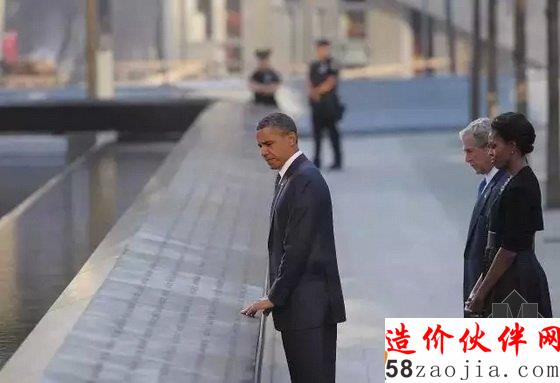 美国911国家纪念广场前奥巴马纪念