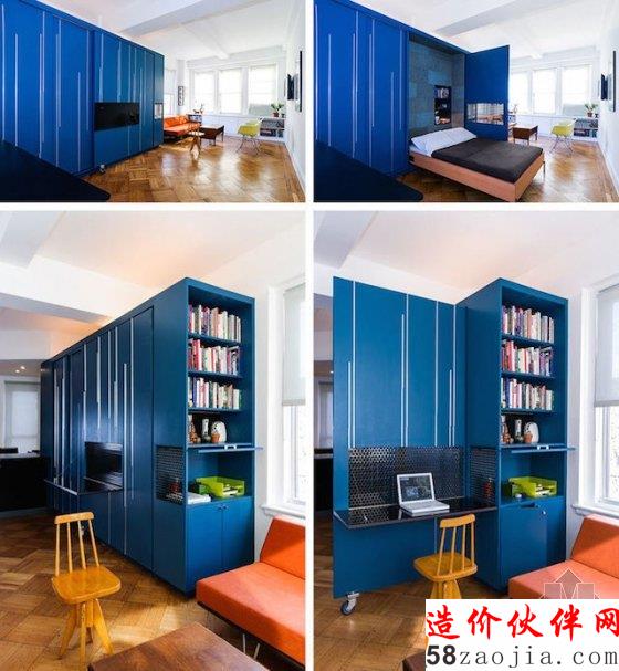 超简约迷你公寓:工作 吃饭 睡觉全在一个橱柜里