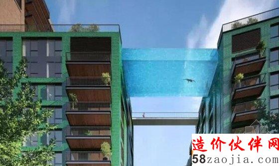 位于第14层的全透明玻璃泳池
