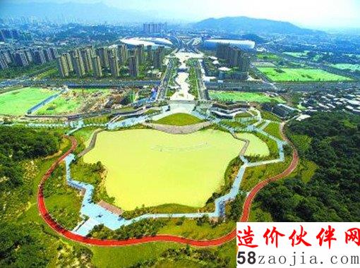 福州海绵城市建设项目——福州海峡奥体中心飞凤湖俯瞰